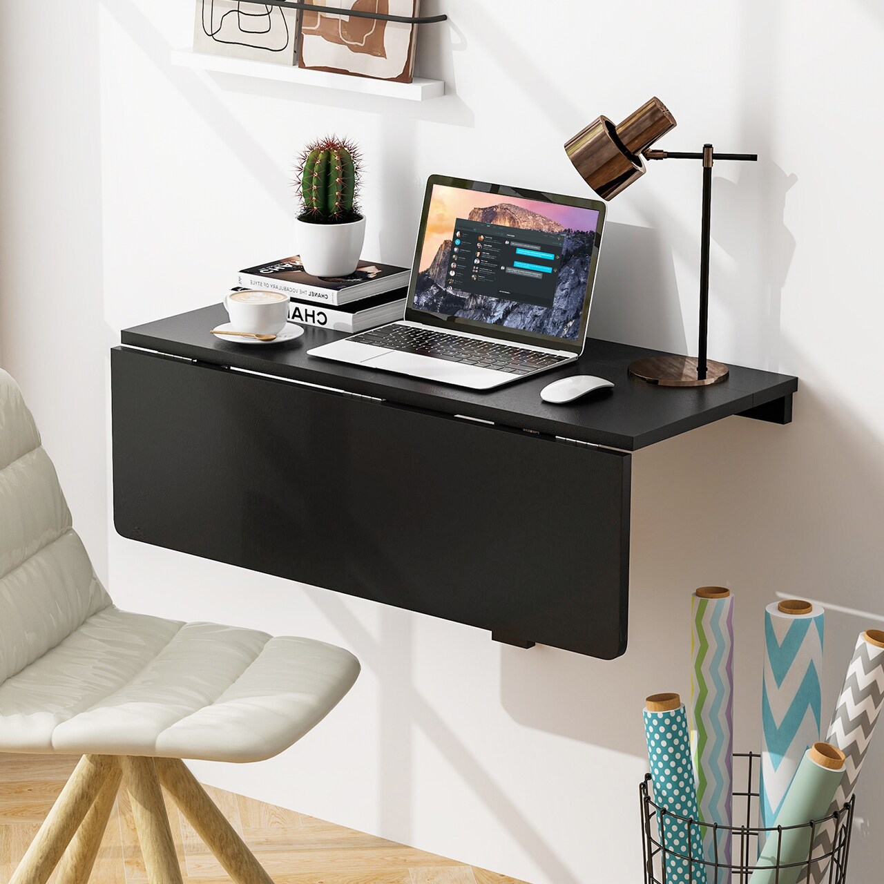 Space Saver Folding Wall-Mounted Drop-Leaf Table - 31.5" x 23.5" x 17.0" (L x W x H)